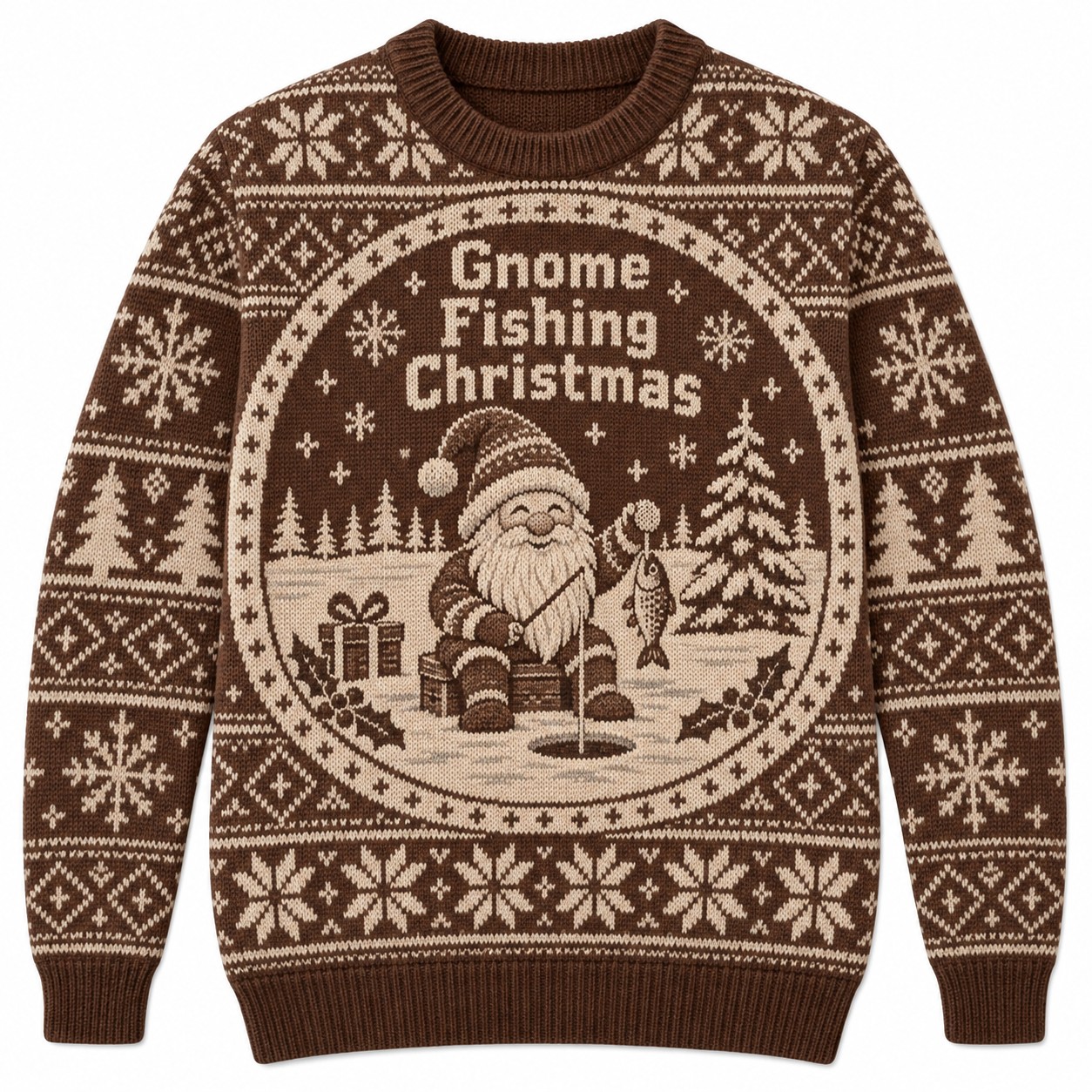 [popular-sweater:PX-11-15:front] Gnome Fishing Christmas Ugly Christmas Sweatshirt - Front view