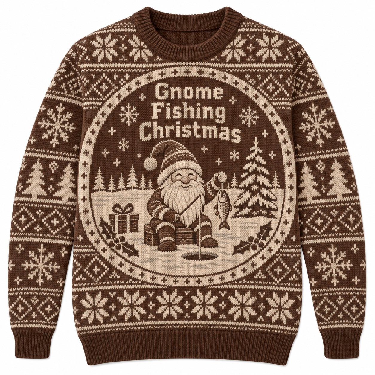 [popular-sweater:PX-11-15:front] Gnome Fishing Christmas Ugly Christmas Sweatshirt - Front view
