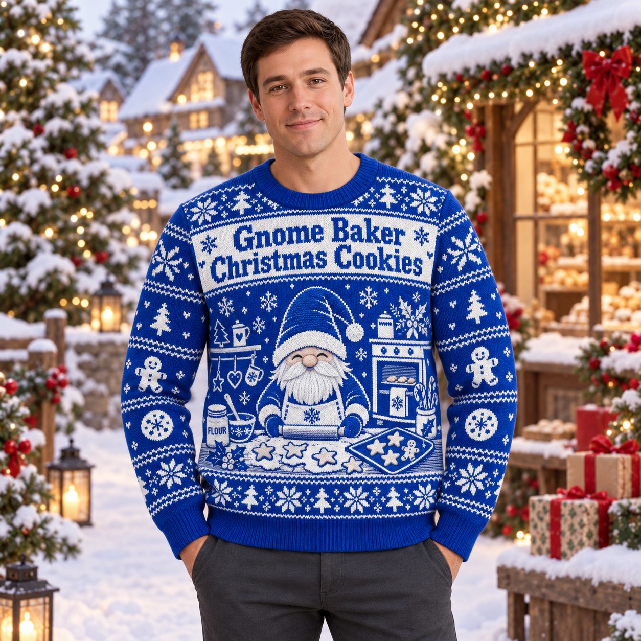 [popular-sweater:PX-11-16:male] Gnome Baker Christmas Cookies Ugly Christmas Sweatshirt - Male view