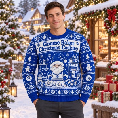 [popular-sweater:PX-11-16:male] Gnome Baker Christmas Cookies Ugly Christmas Sweatshirt - Male view