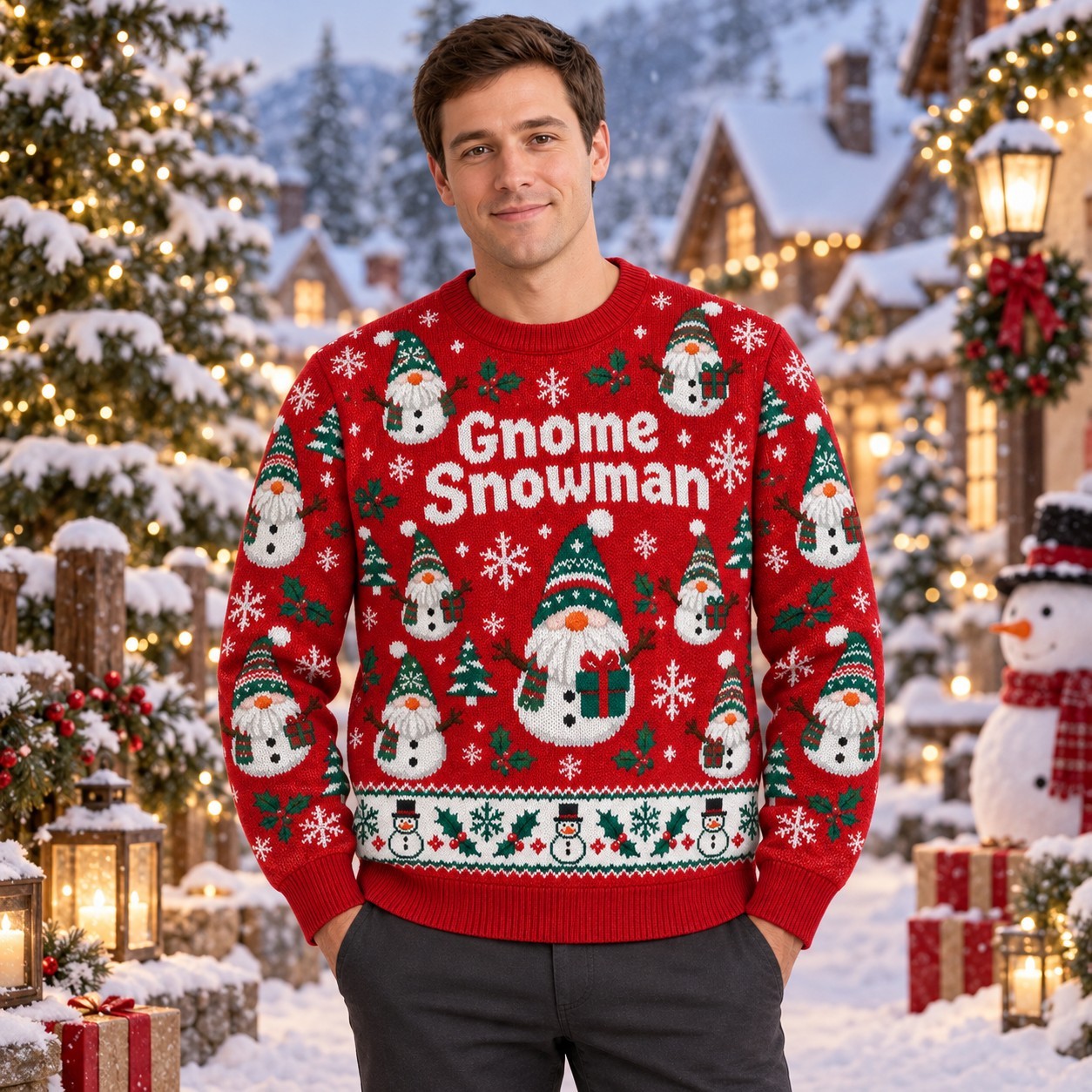 [popular-sweater:PX-11-17:male] Gnome Snowman Ugly Christmas Sweatshirt - Male view