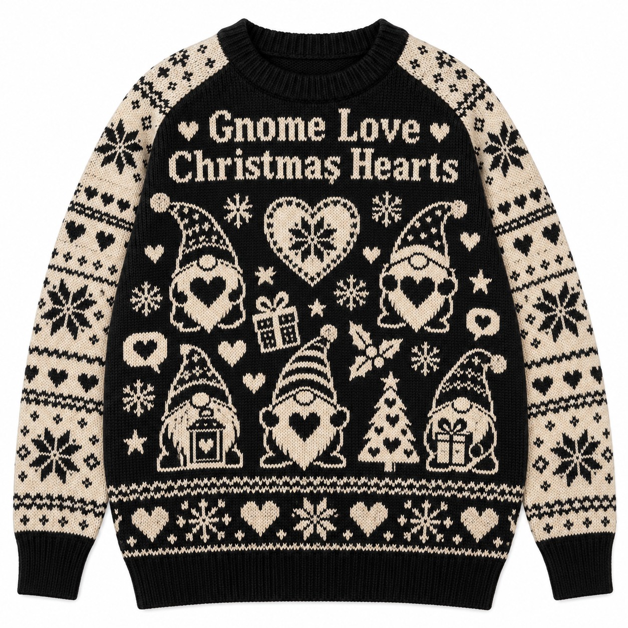[popular-sweater:PX-11-18:front] Gnome Love Christmas Hearts Ugly Christmas Sweatshirt - Front view
