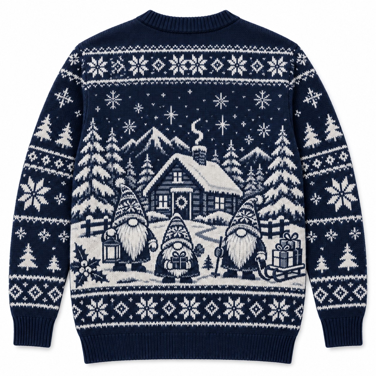 [popular-sweater:PX-11-19:back] Cozy Gnome Cabin Ugly Christmas Sweatshirt - Back view