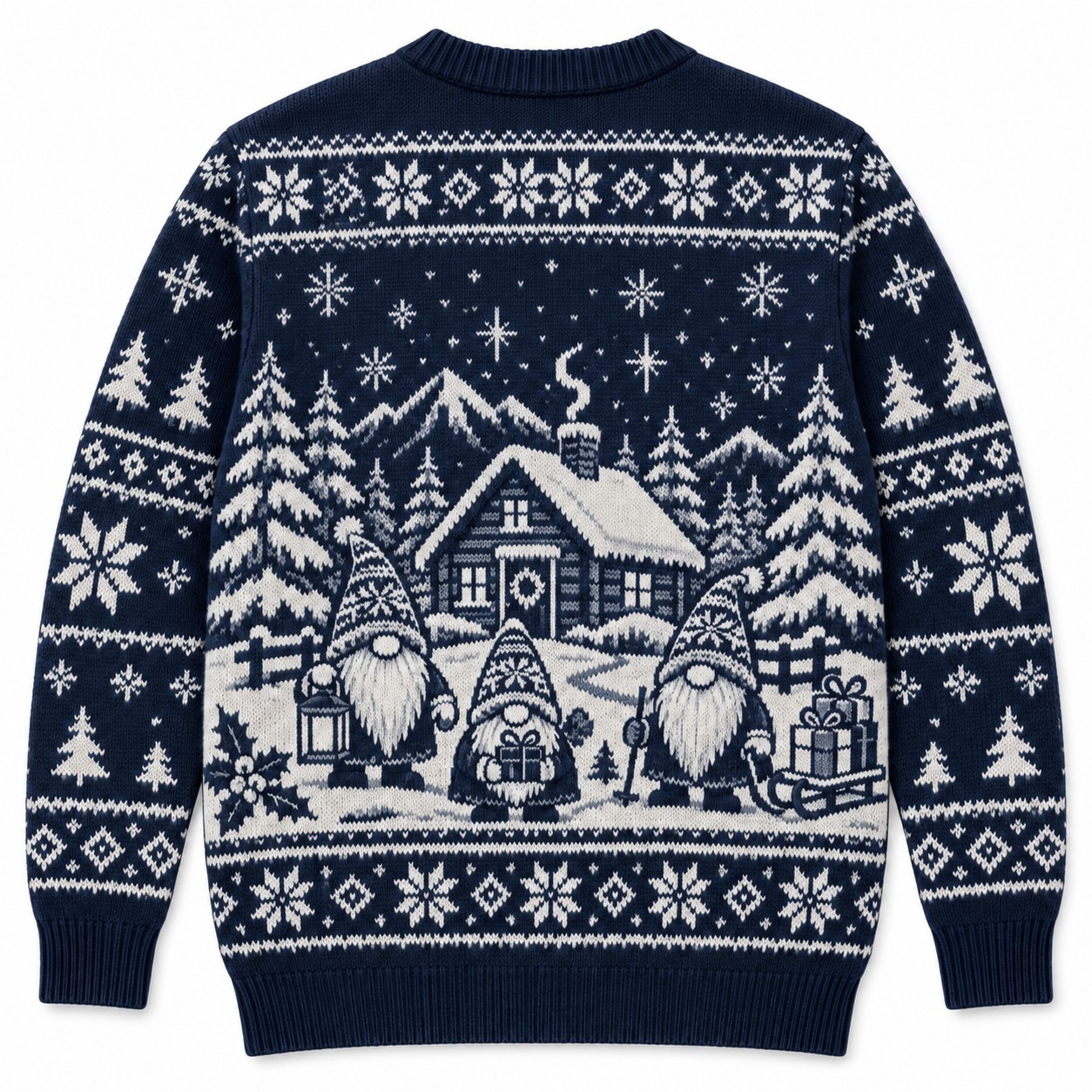 [popular-sweater:PX-11-19:back] Cozy Gnome Cabin Ugly Christmas Sweatshirt - Back view