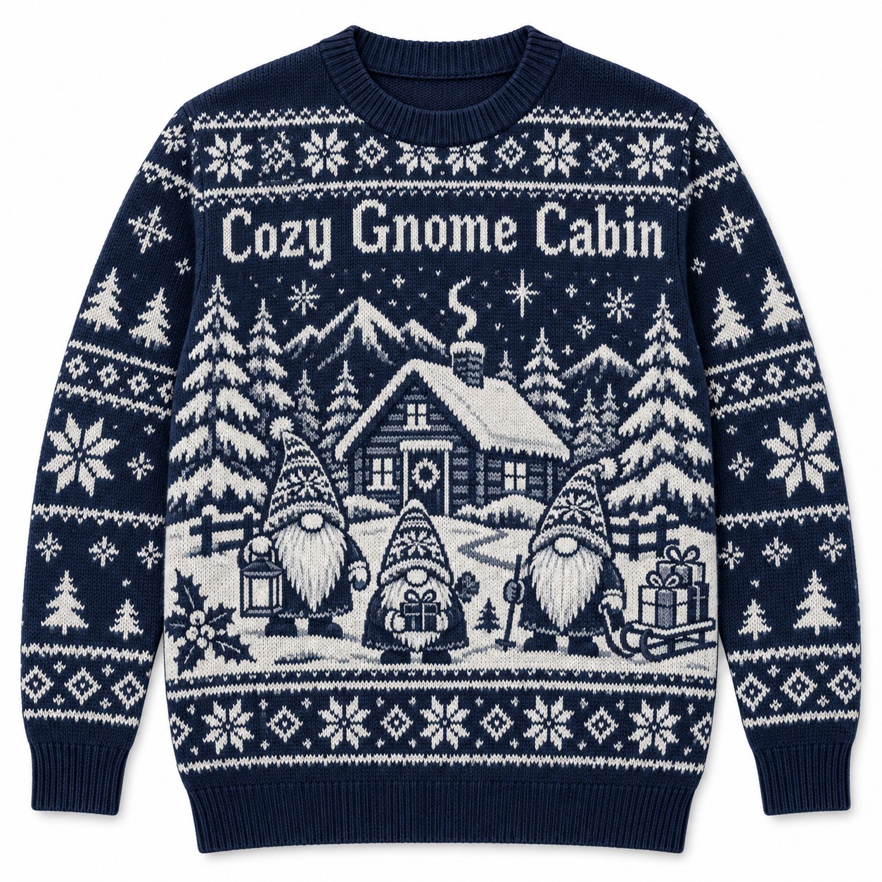 [popular-sweater:PX-11-19:front] Cozy Gnome Cabin Ugly Christmas Sweatshirt - Front view