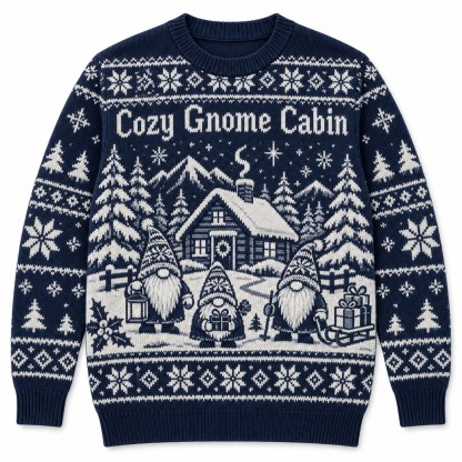 [popular-sweater:PX-11-19:front] Cozy Gnome Cabin Ugly Christmas Sweatshirt - Front view