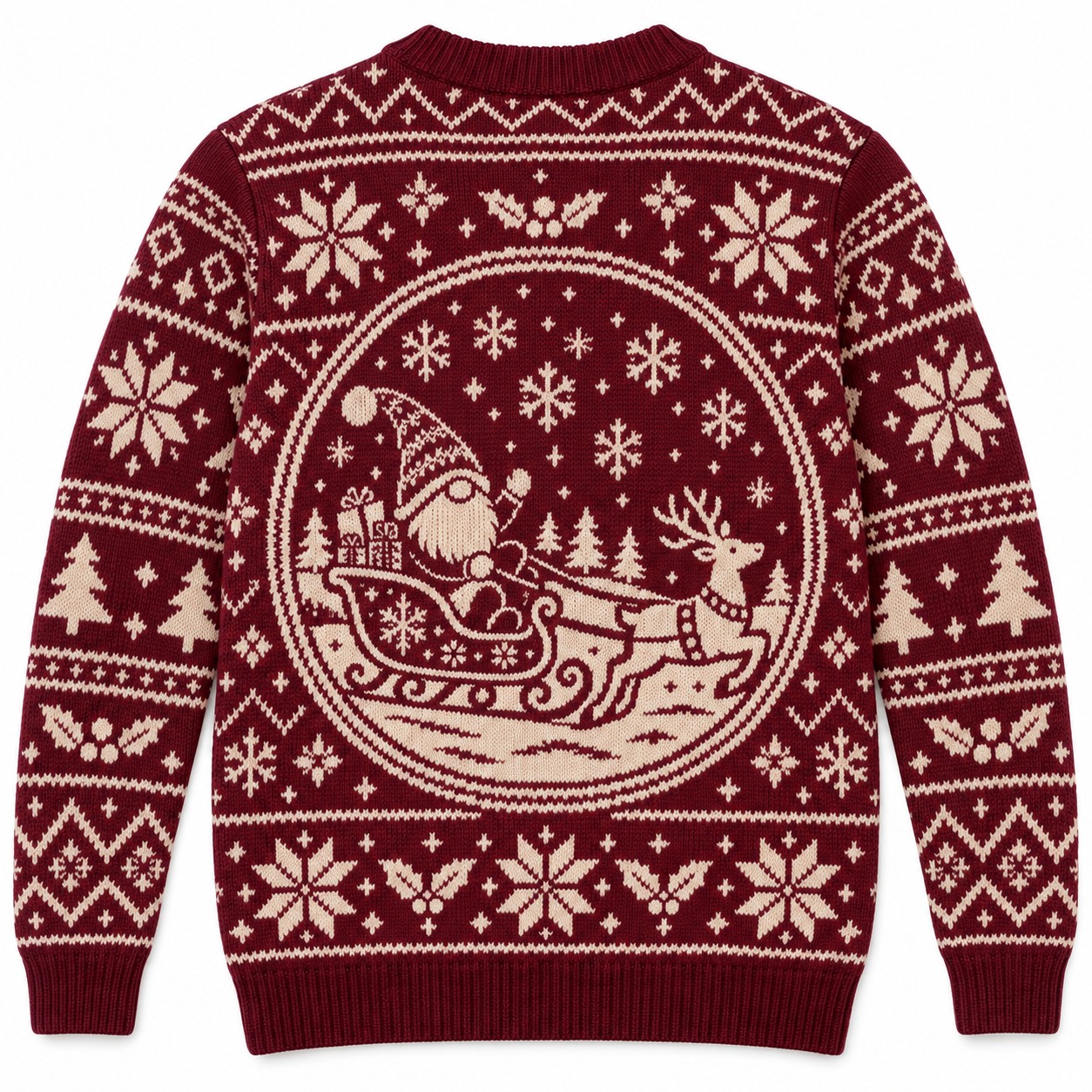 [popular-sweater:PX-11-20:back] Gnome Sleigh Ride Ugly Christmas Sweatshirt - Back view