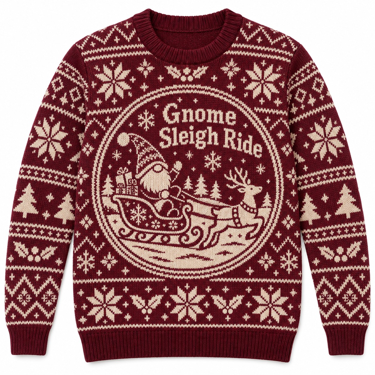 [popular-sweater:PX-11-20:front] Gnome Sleigh Ride Ugly Christmas Sweatshirt - Front view
