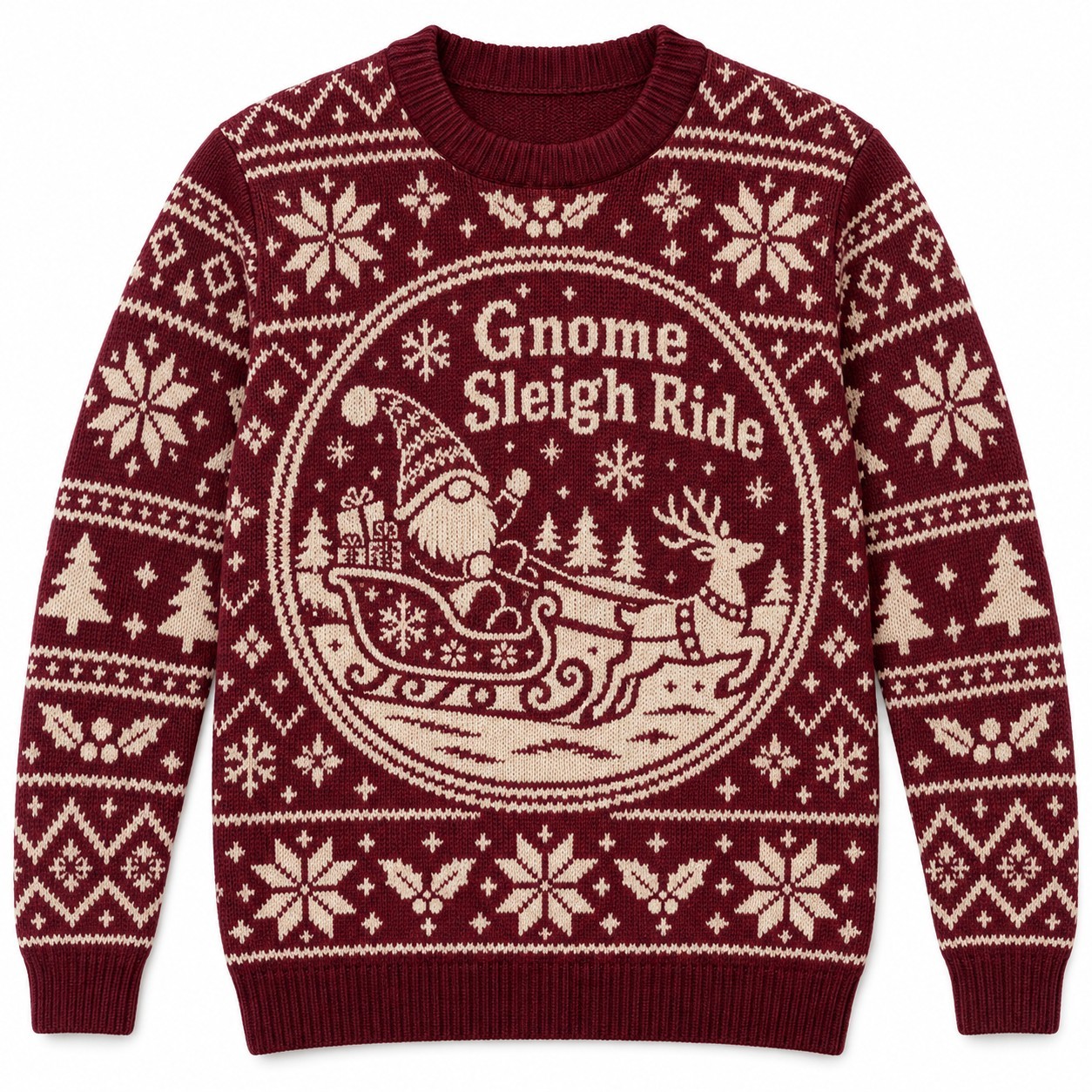 [popular-sweater:PX-11-20:front] Gnome Sleigh Ride Ugly Christmas Sweatshirt - Front view