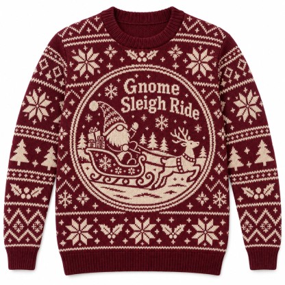 [popular-sweater:PX-11-20:front] Gnome Sleigh Ride Ugly Christmas Sweatshirt - Front view