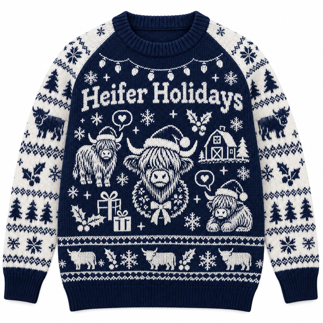 [popular-sweater:PX-12-03:front] Heifer Holidays Ugly Christmas Sweatshirt - Front view