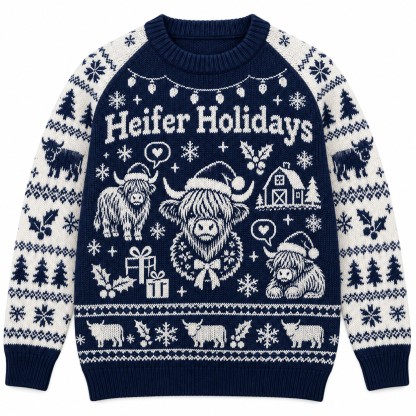 [popular-sweater:PX-12-03:front] Heifer Holidays Ugly Christmas Sweatshirt - Front view