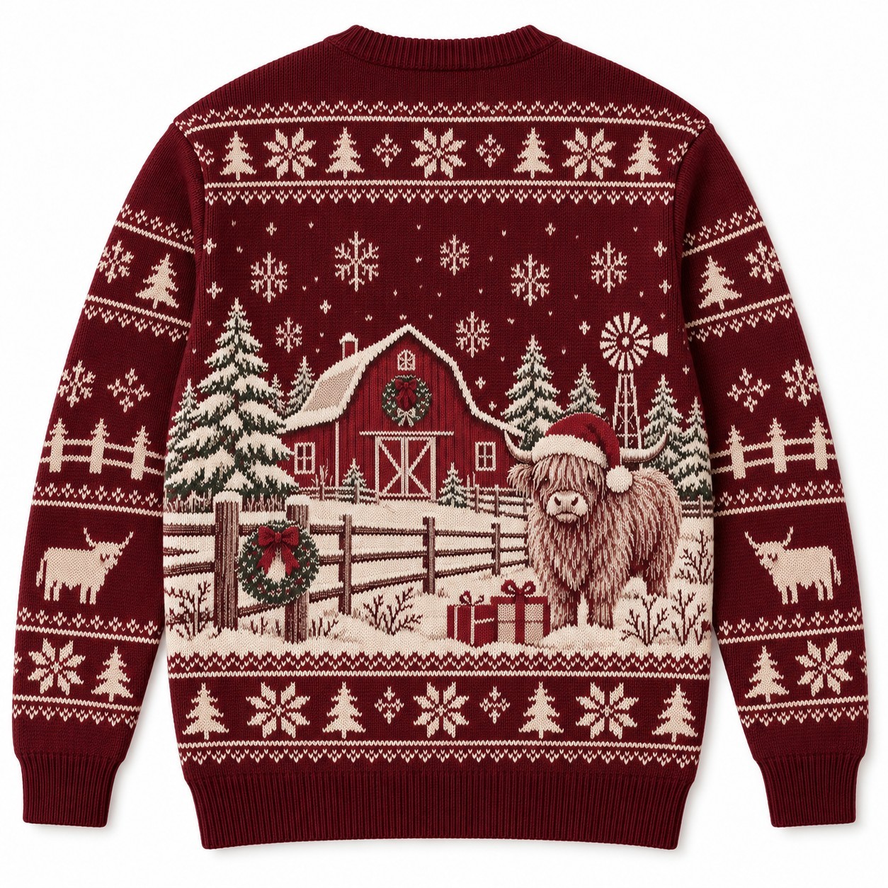 [popular-sweater:PX-12-04:back] Red Barn Farmhouse Christmas Ugly Christmas Sweatshirt - Back view