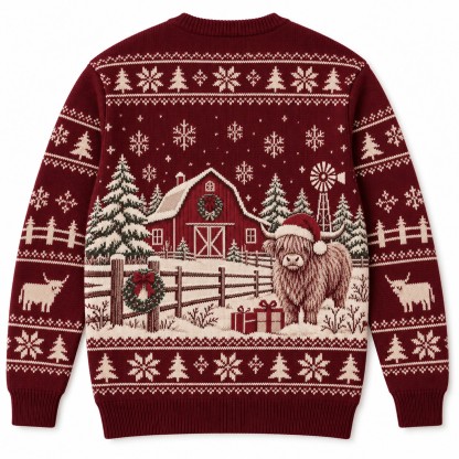 [popular-sweater:PX-12-04:back] Red Barn Farmhouse Christmas Ugly Christmas Sweatshirt - Back view