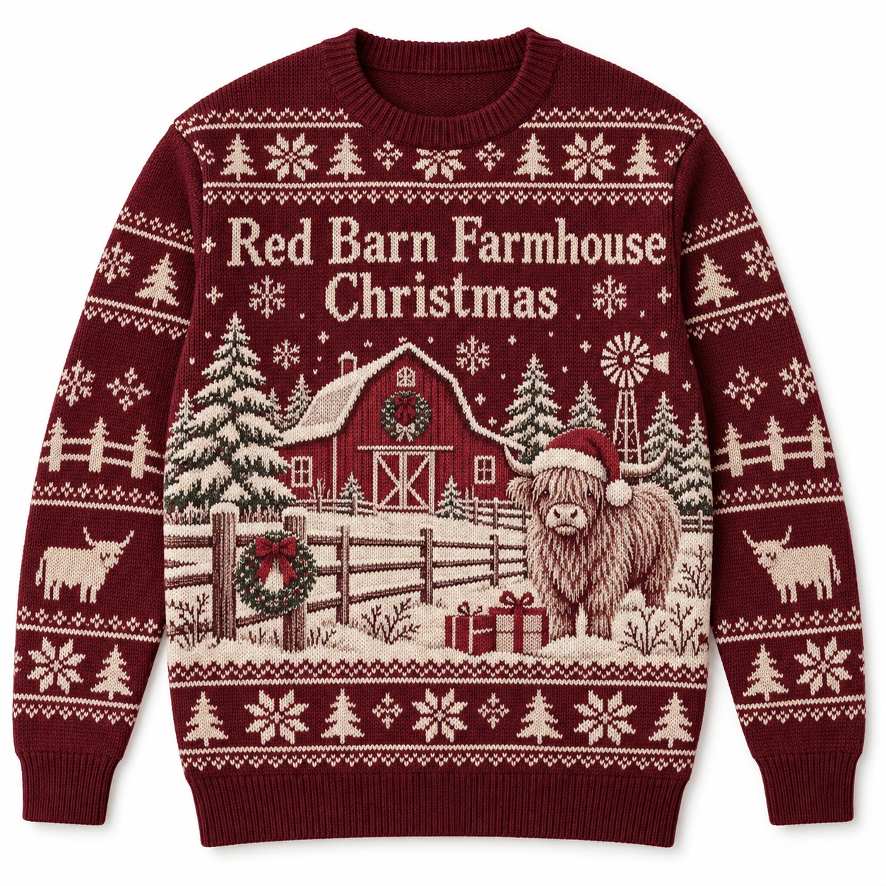 [popular-sweater:PX-12-04:front] Red Barn Farmhouse Christmas Ugly Christmas Sweatshirt - Front view