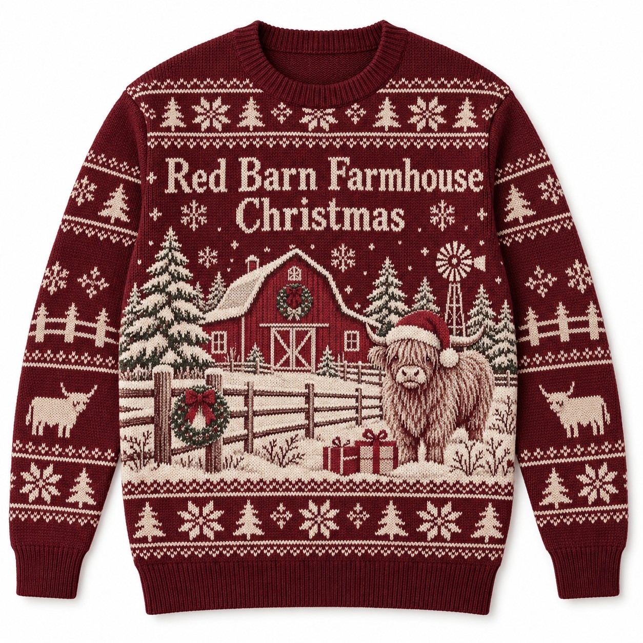 [popular-sweater:PX-12-04:front] Red Barn Farmhouse Christmas Ugly Christmas Sweatshirt - Front view