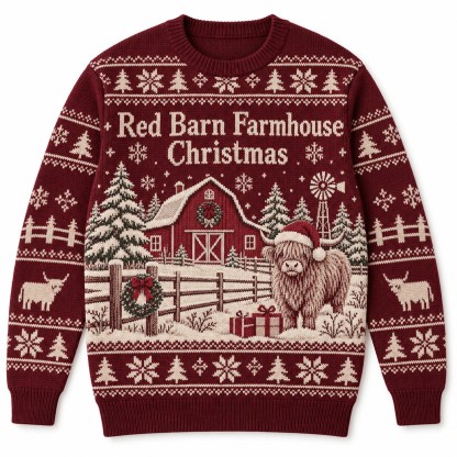 [popular-sweater:PX-12-04:front] Red Barn Farmhouse Christmas Ugly Christmas Sweatshirt - Front view