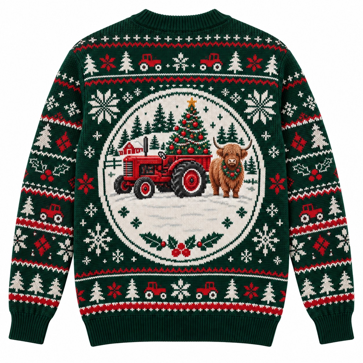 [popular-sweater:PX-12-05:back] Red Tractor Christmas Tree Ugly Christmas Sweatshirt - Back view