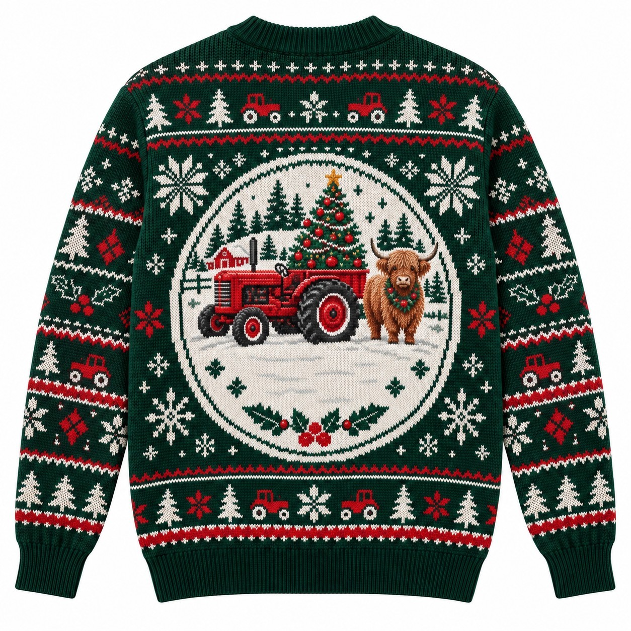 [popular-sweater:PX-12-05:back] Red Tractor Christmas Tree Ugly Christmas Sweatshirt - Back view