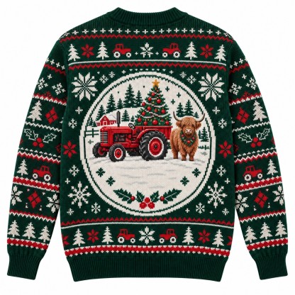 [popular-sweater:PX-12-05:back] Red Tractor Christmas Tree Ugly Christmas Sweatshirt - Back view