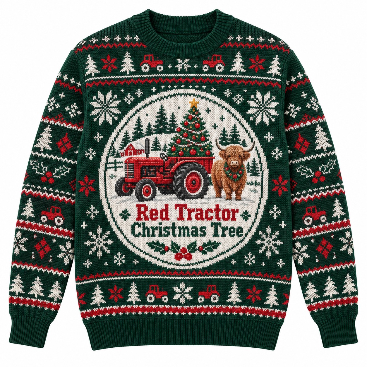[popular-sweater:PX-12-05:front] Red Tractor Christmas Tree Ugly Christmas Sweatshirt - Front view
