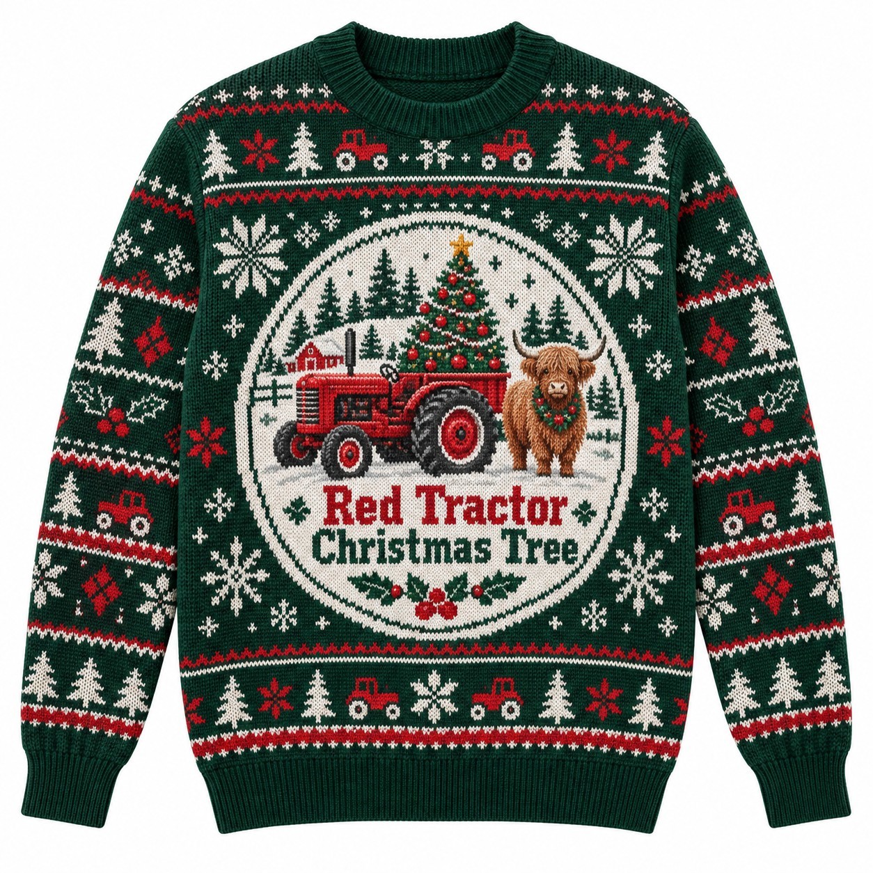 [popular-sweater:PX-12-05:front] Red Tractor Christmas Tree Ugly Christmas Sweatshirt - Front view