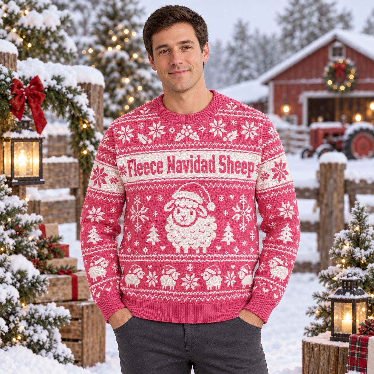 [popular-sweater:PX-12-06:male] Fleece Navidad Sheep Ugly Christmas Sweatshirt - Male view