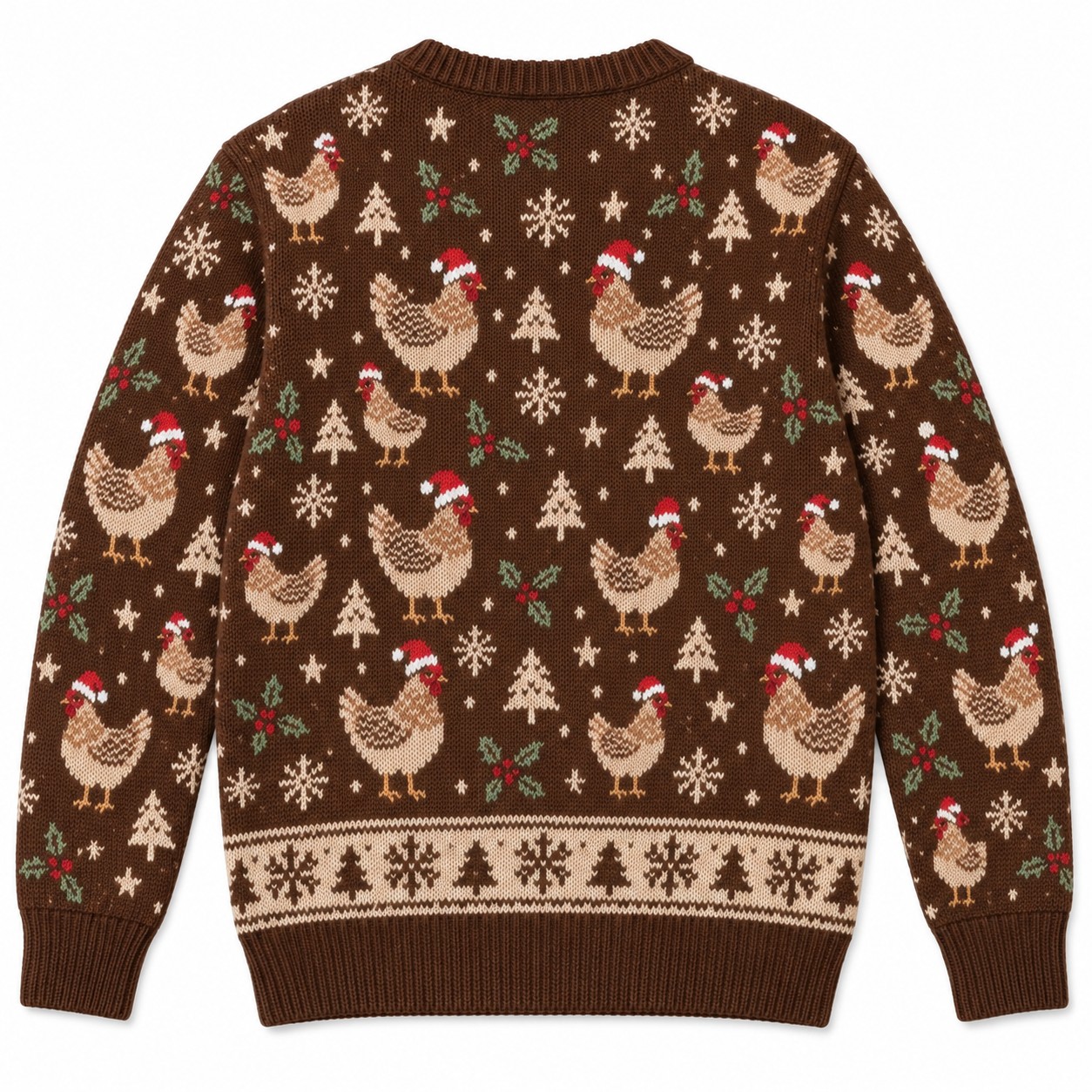 [popular-sweater:PX-12-07:back] Hen Ho Ho Chicken Ugly Christmas Sweatshirt - Back view