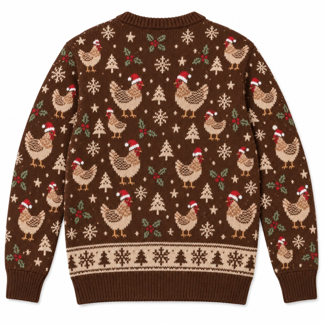 [popular-sweater:PX-12-07:back] Hen Ho Ho Chicken Ugly Christmas Sweatshirt - Back view