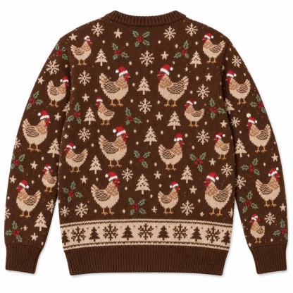 [popular-sweater:PX-12-07:back] Hen Ho Ho Chicken Ugly Christmas Sweatshirt - Back view