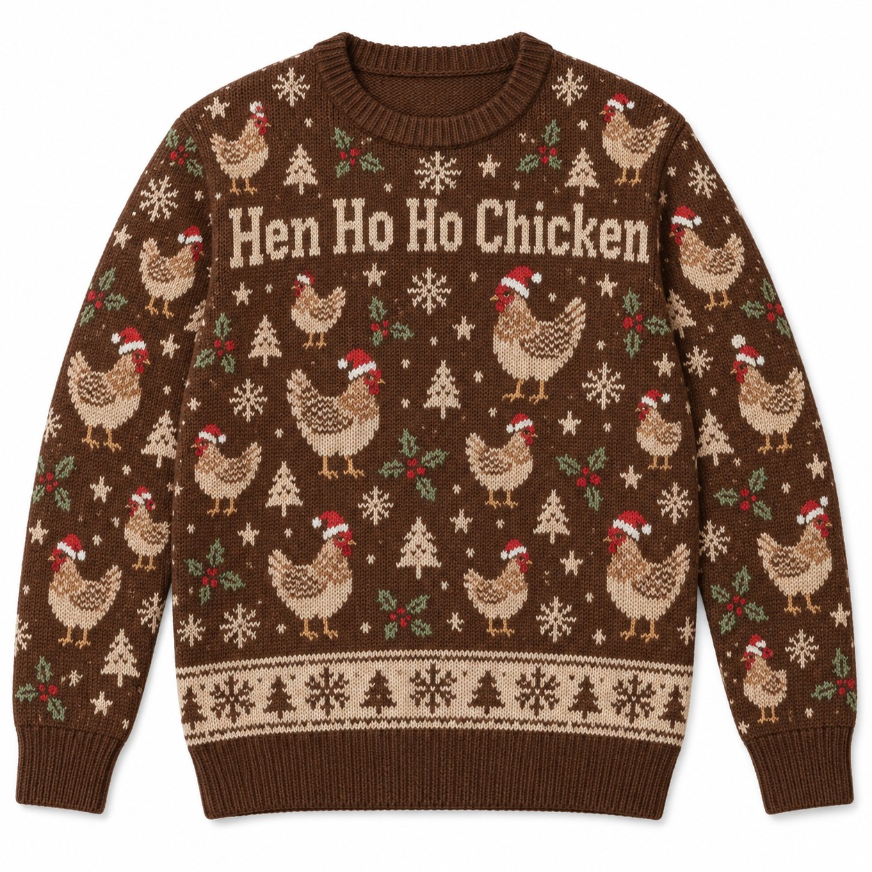 [popular-sweater:PX-12-07:front] Hen Ho Ho Chicken Ugly Christmas Sweatshirt - Front view