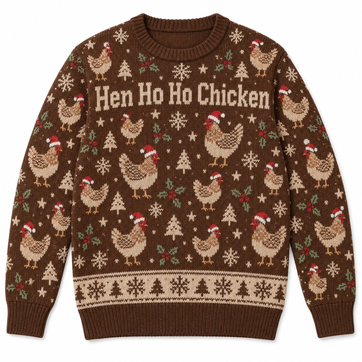 [popular-sweater:PX-12-07:front] Hen Ho Ho Chicken Ugly Christmas Sweatshirt - Front view
