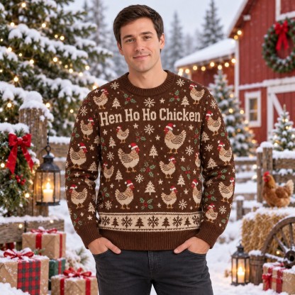 [popular-sweater:PX-12-07:male] Hen Ho Ho Chicken Ugly Christmas Sweatshirt - Male view