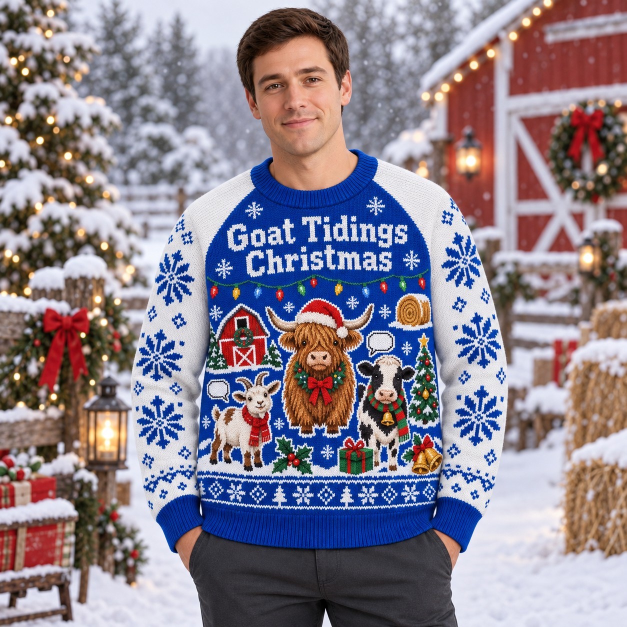 [popular-sweater:PX-12-08:male] Goat Tidings Christmas Ugly Christmas Sweatshirt - Male view