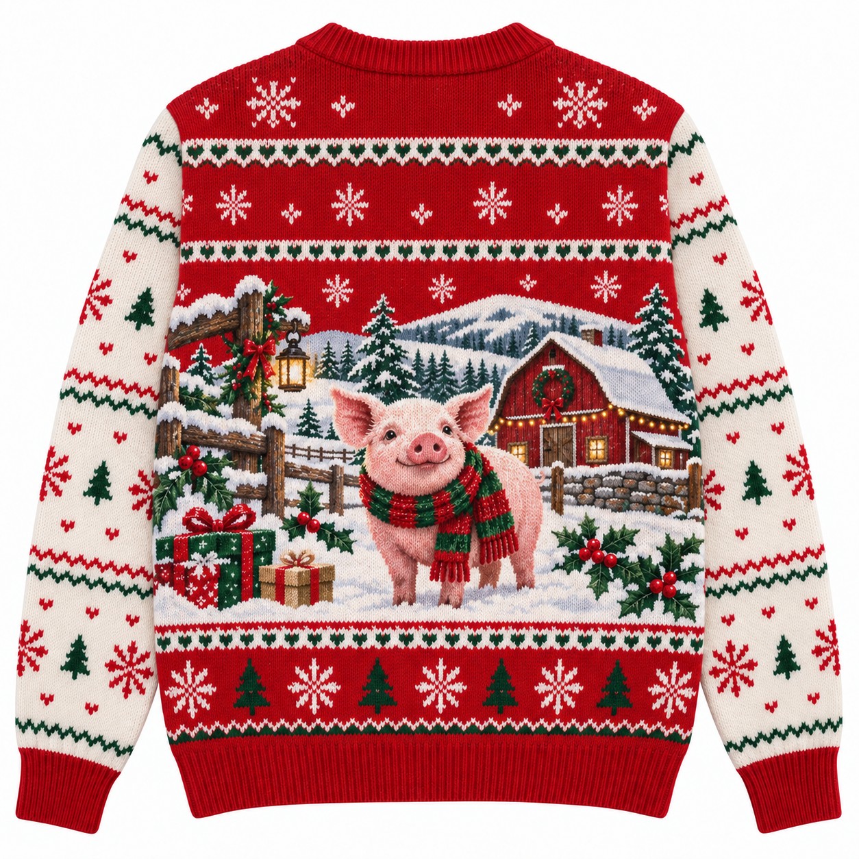 [popular-sweater:PX-12-09:back] Pig In A Scarf Christmas Ugly Christmas Sweatshirt - Back view