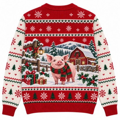 [popular-sweater:PX-12-09:back] Pig In A Scarf Christmas Ugly Christmas Sweatshirt - Back view