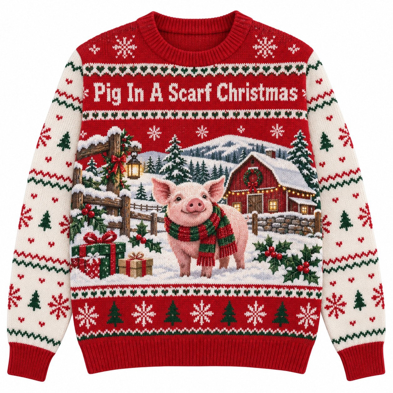 [popular-sweater:PX-12-09:front] Pig In A Scarf Christmas Ugly Christmas Sweatshirt - Front view