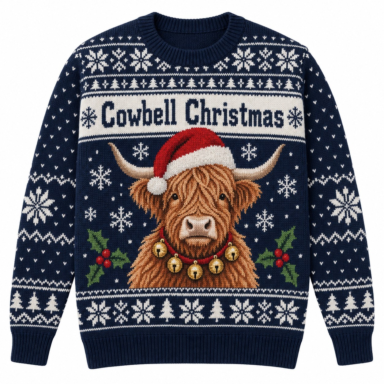 [popular-sweater:PX-12-11:front] Cowbell Christmas Ugly Christmas Sweatshirt - Front view