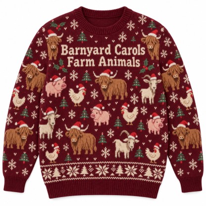 [popular-sweater:PX-12-12:front] Barnyard Carols Farm Animals Ugly Christmas Sweatshirt - Front view