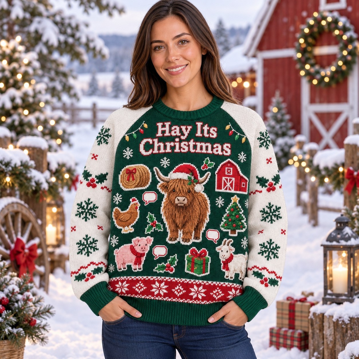 [popular-sweater:PX-12-13:female] Hay Its Christmas Ugly Christmas Sweatshirt - Female view