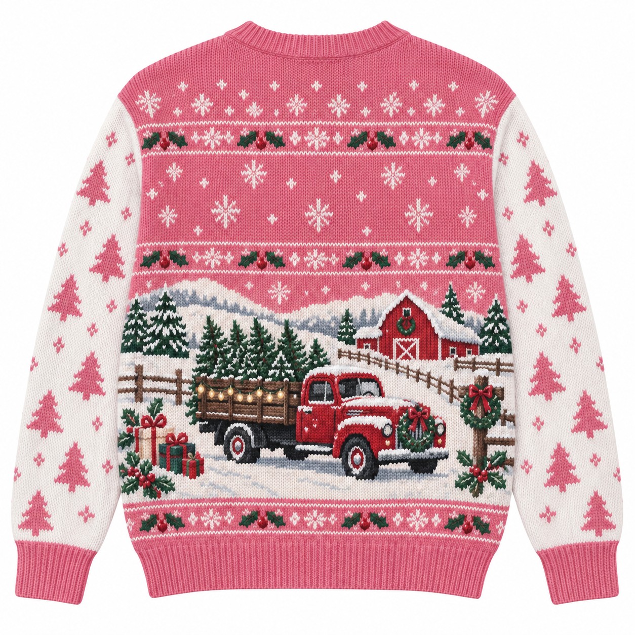 [popular-sweater:PX-12-14:back] Farm Fresh Christmas Trees Truck Ugly Christmas Sweatshirt - Back view