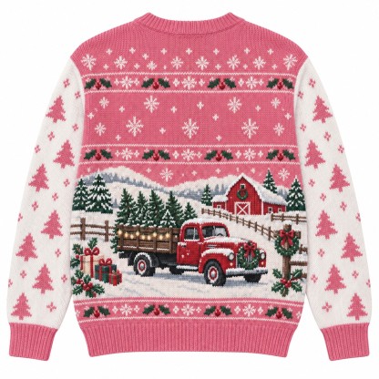 [popular-sweater:PX-12-14:back] Farm Fresh Christmas Trees Truck Ugly Christmas Sweatshirt - Back view