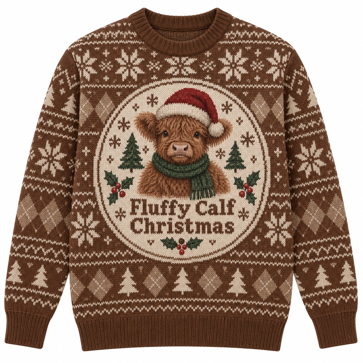 [popular-sweater:PX-12-15:front] Fluffy Calf Christmas Ugly Christmas Sweatshirt - Front view