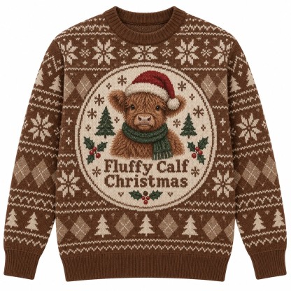 [popular-sweater:PX-12-15:front] Fluffy Calf Christmas Ugly Christmas Sweatshirt - Front view