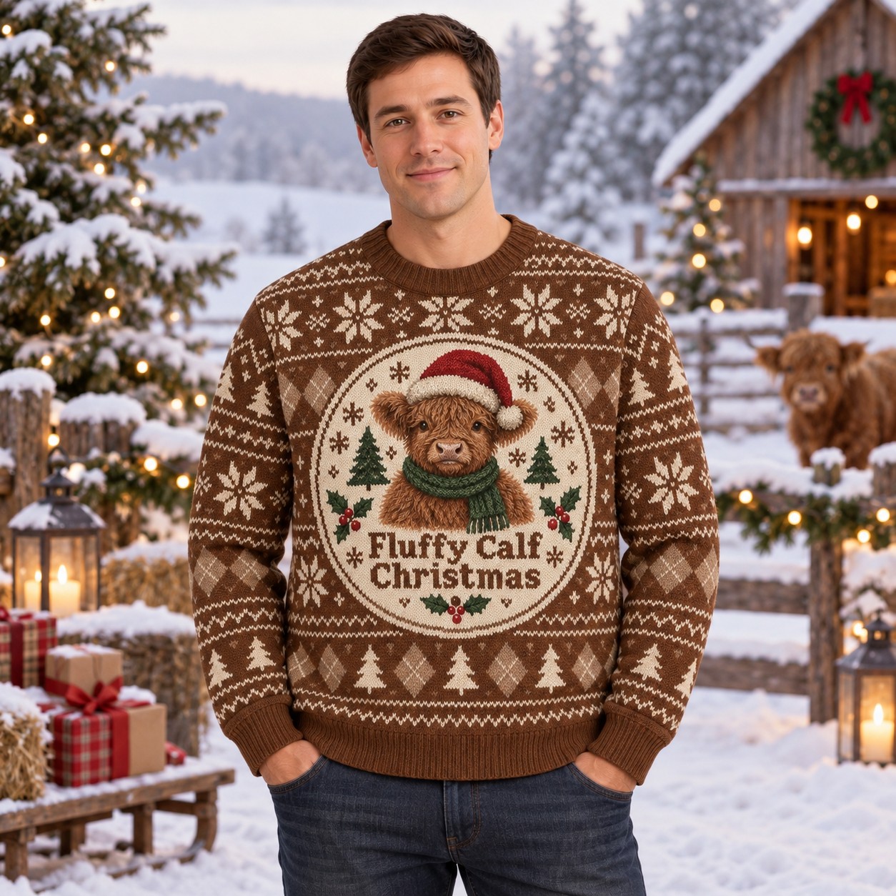 [popular-sweater:PX-12-15:male] Fluffy Calf Christmas Ugly Christmas Sweatshirt - Male view