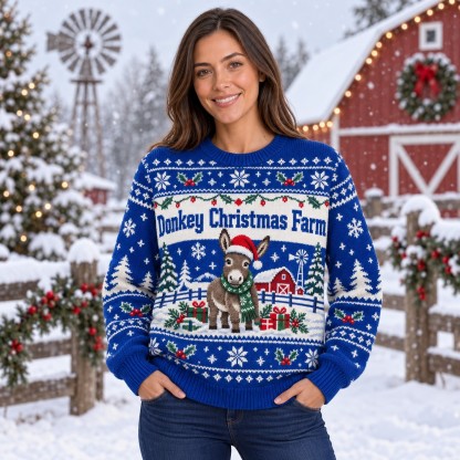 [popular-sweater:PX-12-16:female] Donkey Christmas Farm Ugly Christmas Sweatshirt - Female view
