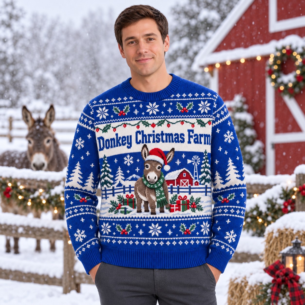 [popular-sweater:PX-12-16:male] Donkey Christmas Farm Ugly Christmas Sweatshirt - Male view