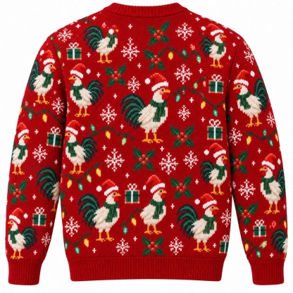 [popular-sweater:PX-12-17:back] Rooster Christmas Morning Ugly Christmas Sweatshirt - Back view