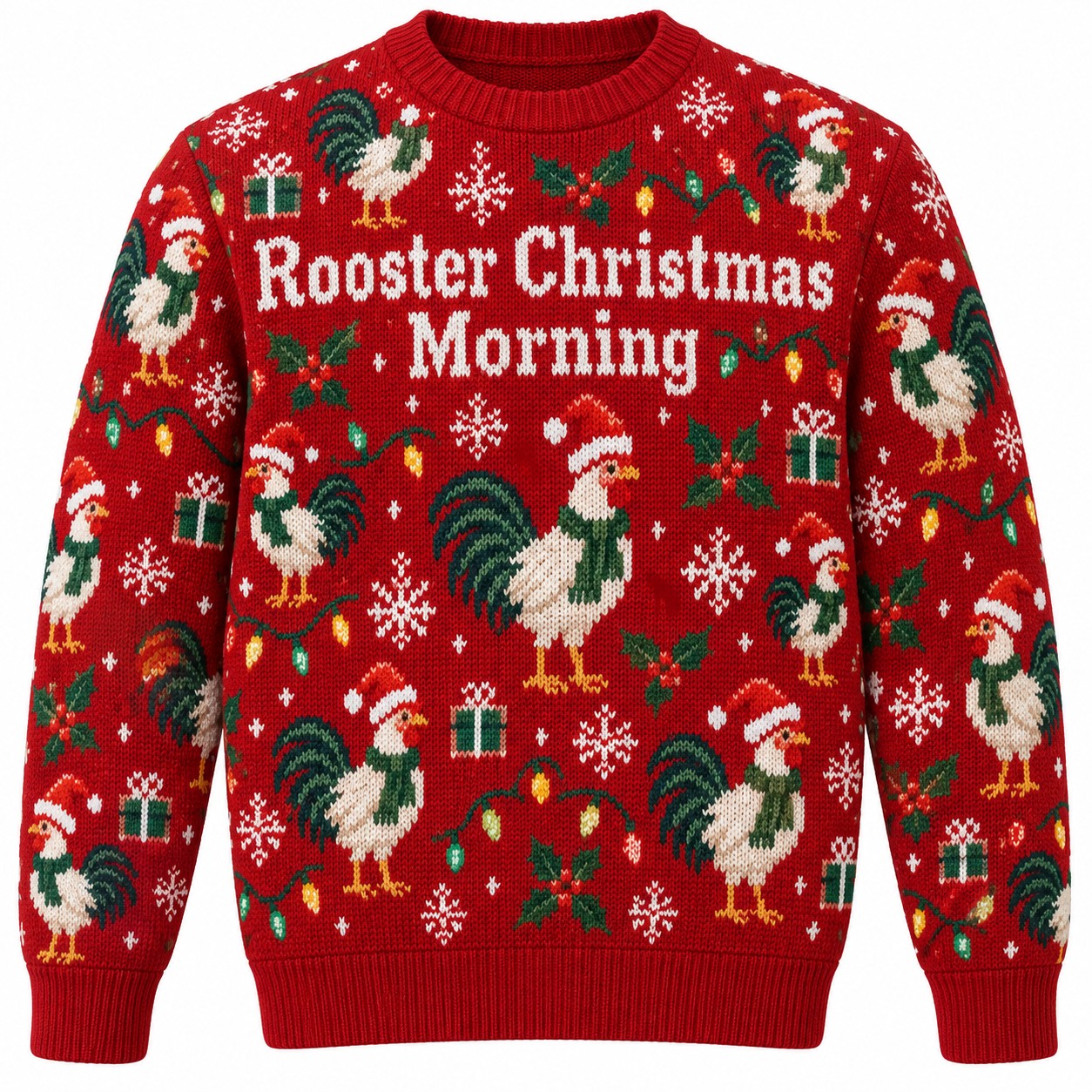 [popular-sweater:PX-12-17:front] Rooster Christmas Morning Ugly Christmas Sweatshirt - Front view