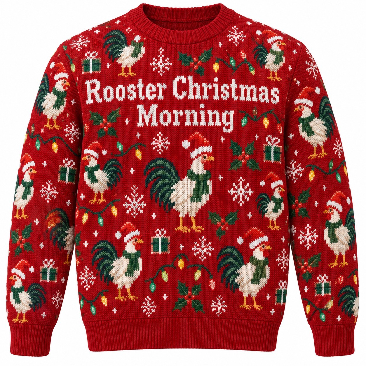 [popular-sweater:PX-12-17:front] Rooster Christmas Morning Ugly Christmas Sweatshirt - Front view